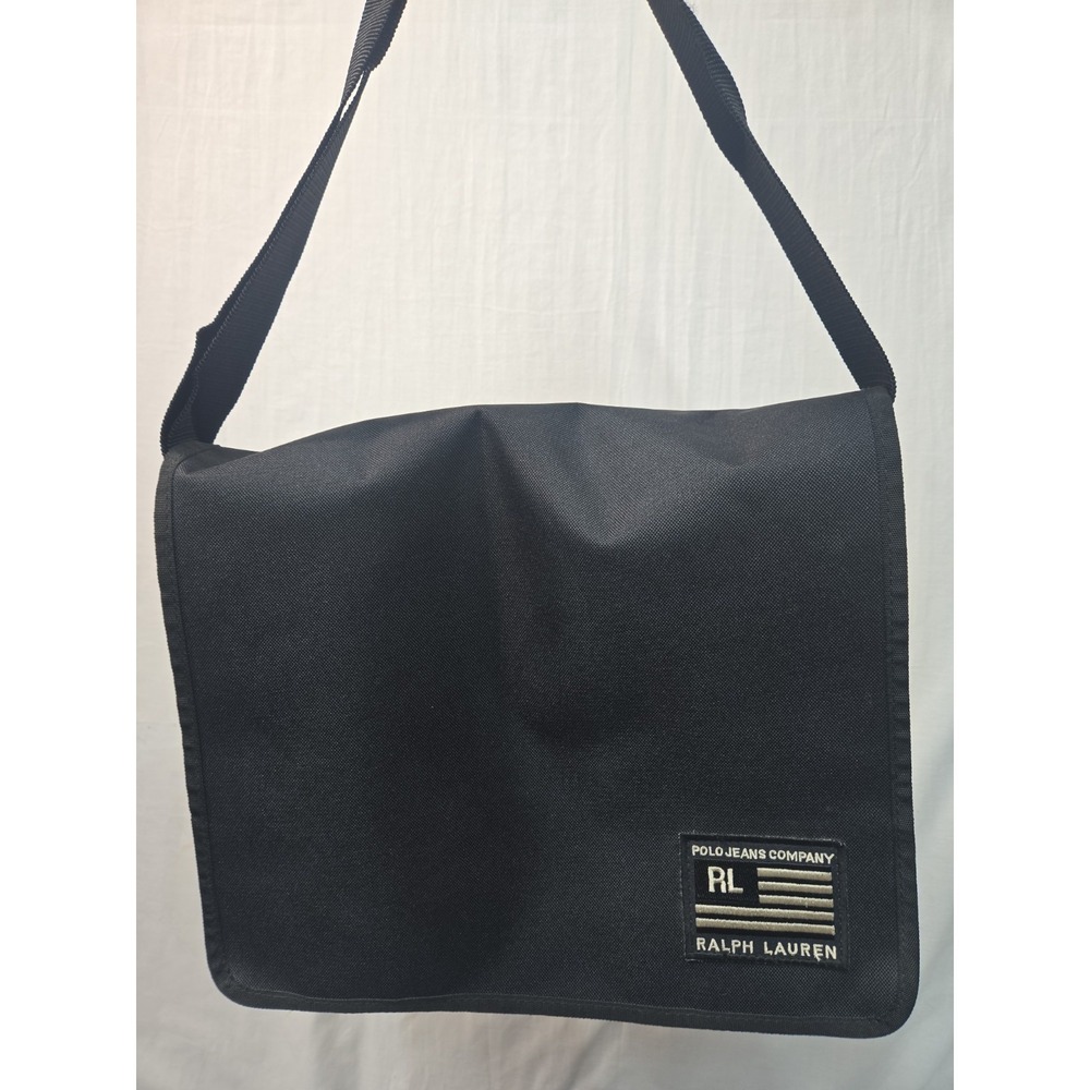 NWT Vintage Polo Ralph Lauren Polo Jeans Messenger Tote Bag 90s Black Adjustable